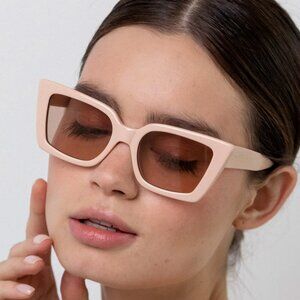 Lu Goldie Lucia Square Frame Cream Blush Sunglasses
